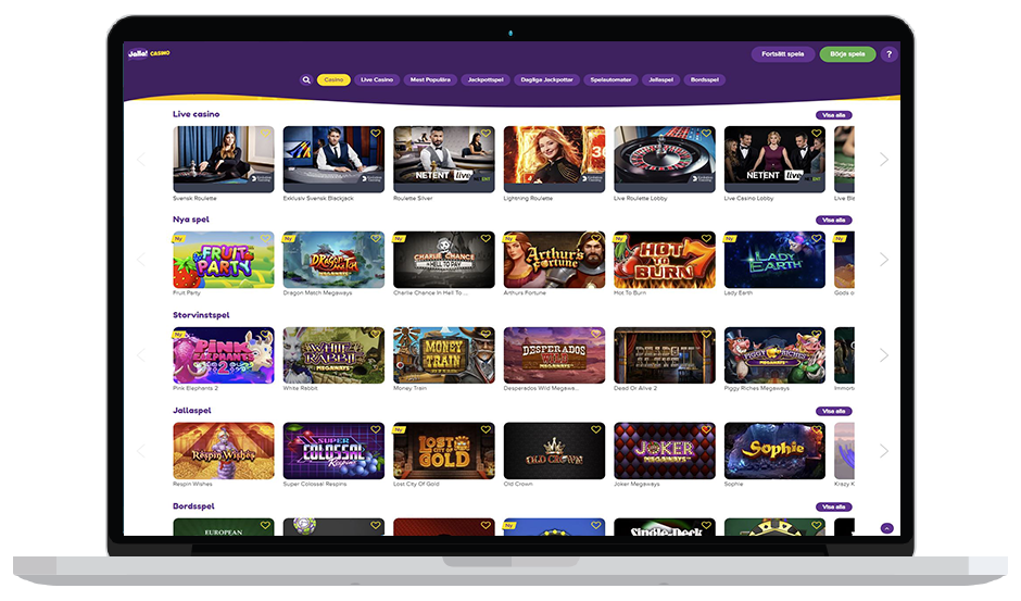 Jalla casino website layout laptop